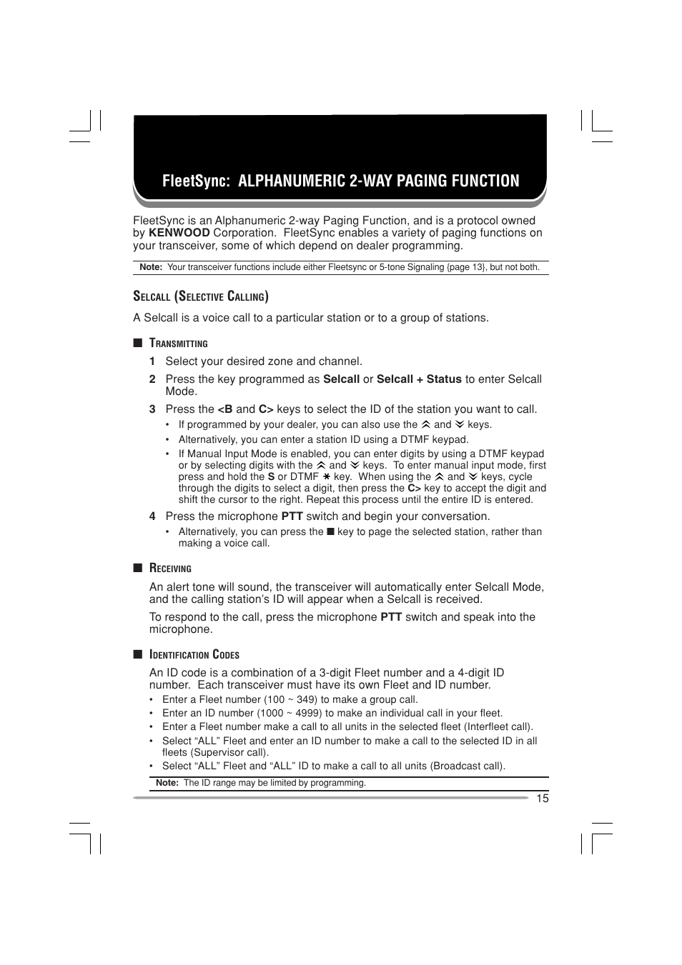 Fleetsync: alphanumeric 2-way paging function | Kenwood TK-7180E User Manual | Page 21 / 33