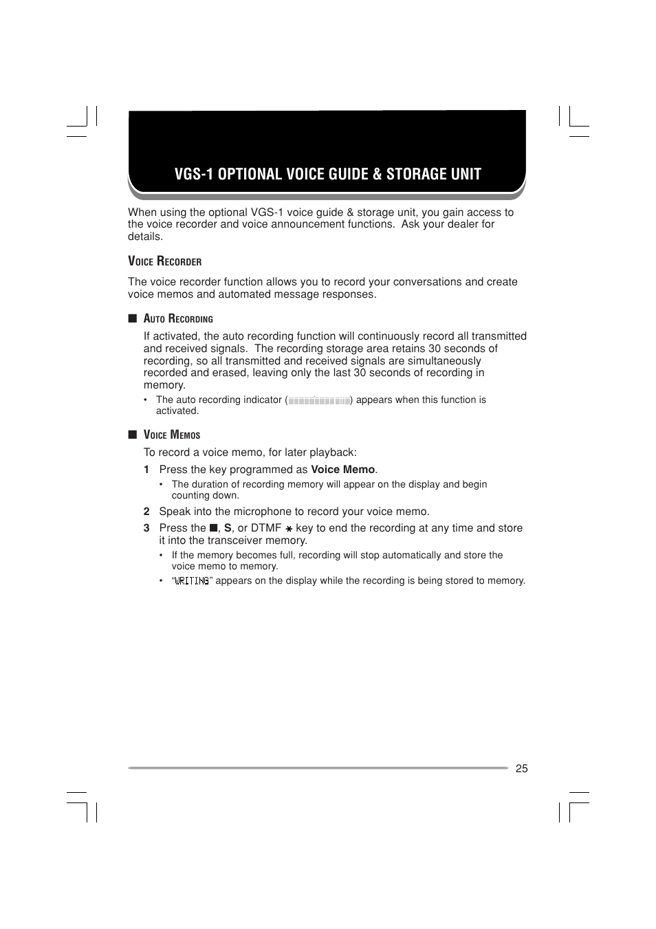 Vgs-1 optional voice guide & storage unit | Kenwood TK-7180E User Manual | Page 31 / 33