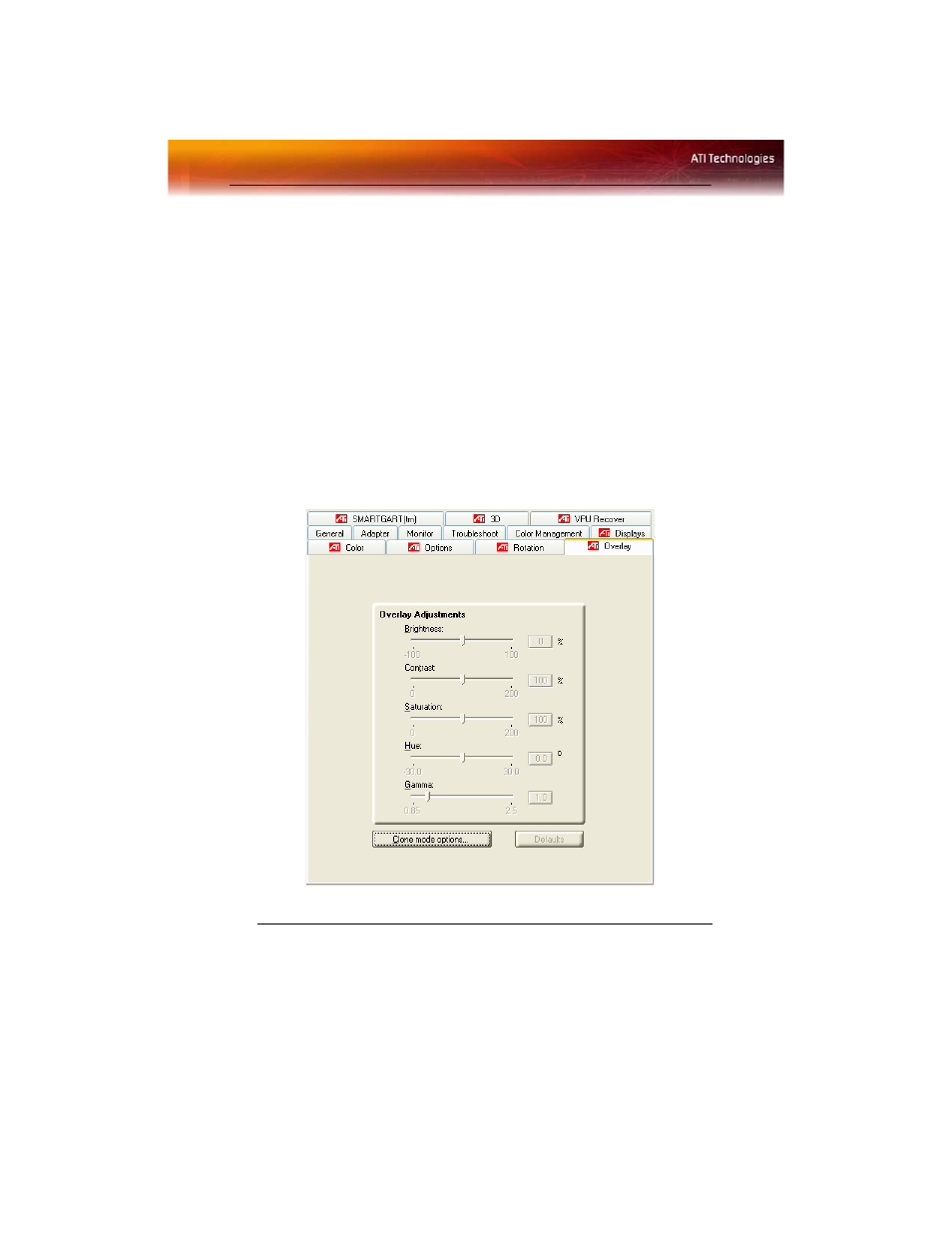 Ati overlay tab, Video overlay | ATI Technologies Radeon X600 User Manual | Page 28 / 60