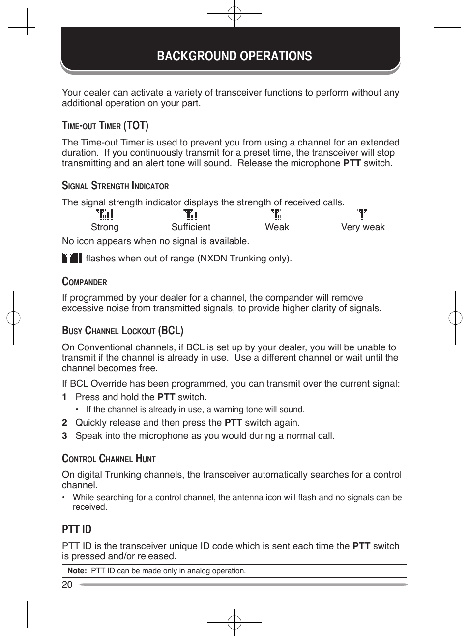 Background operations, Tot), Bcl) | Ptt id | Kenwood NX-800E User Manual | Page 28 / 31