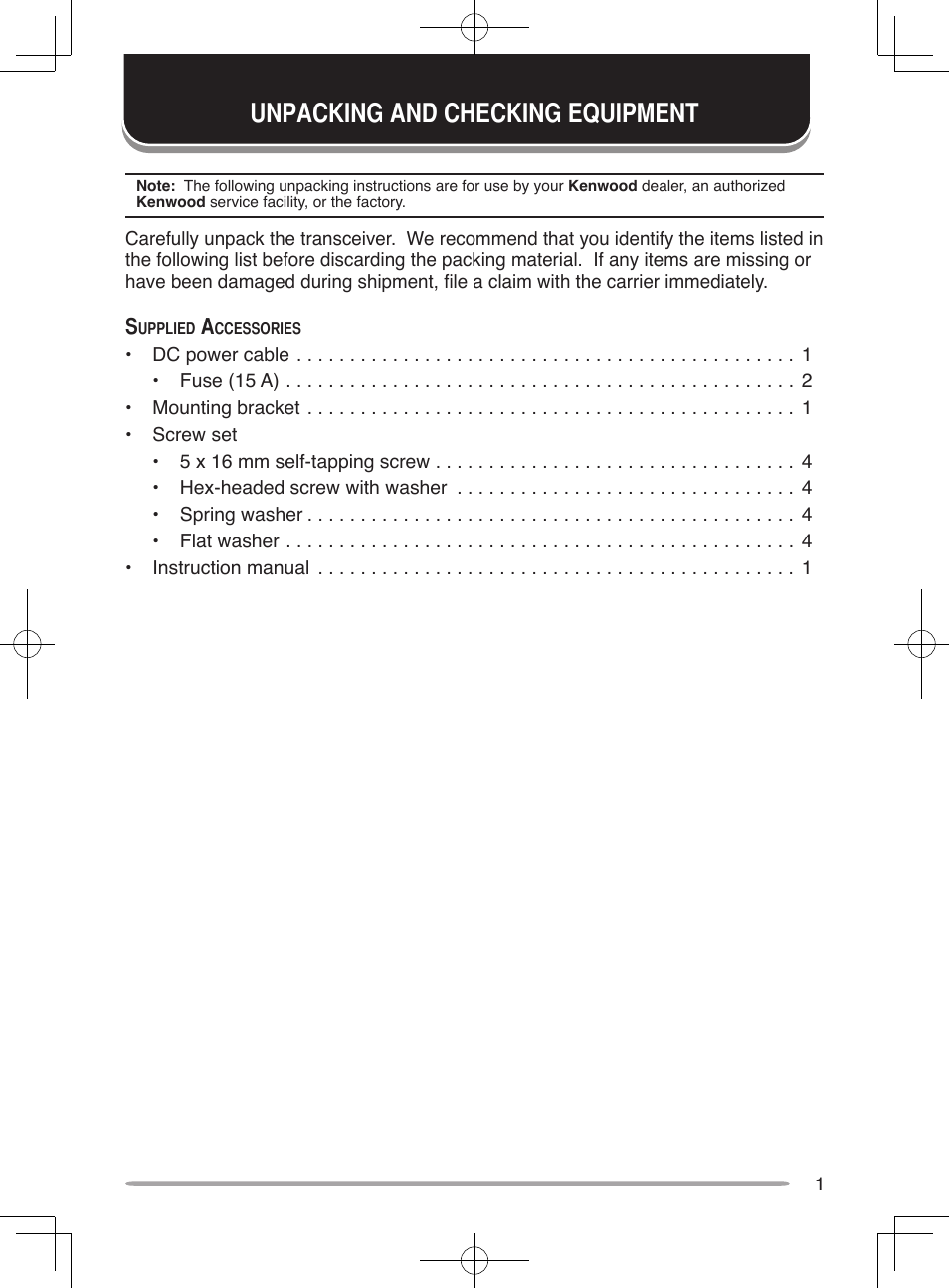 Unpacking and checking equipment | Kenwood NX-800E User Manual | Page 9 / 31