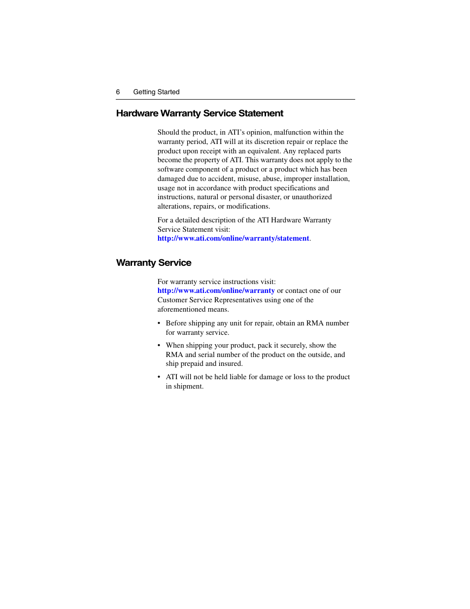 Hardware warranty service statement, Warranty service | ATI Technologies ALL-IN-WONDER 9700 User Manual | Page 12 / 64