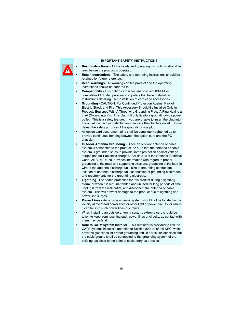 Safety instructions | ATI Technologies ALL-IN-WONDER 9700 User Manual | Page 3 / 64