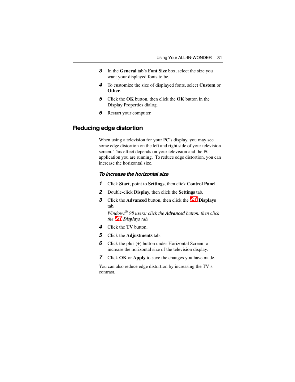 Reducing edge distortion | ATI Technologies ALL-IN-WONDER 9700 User Manual | Page 37 / 64
