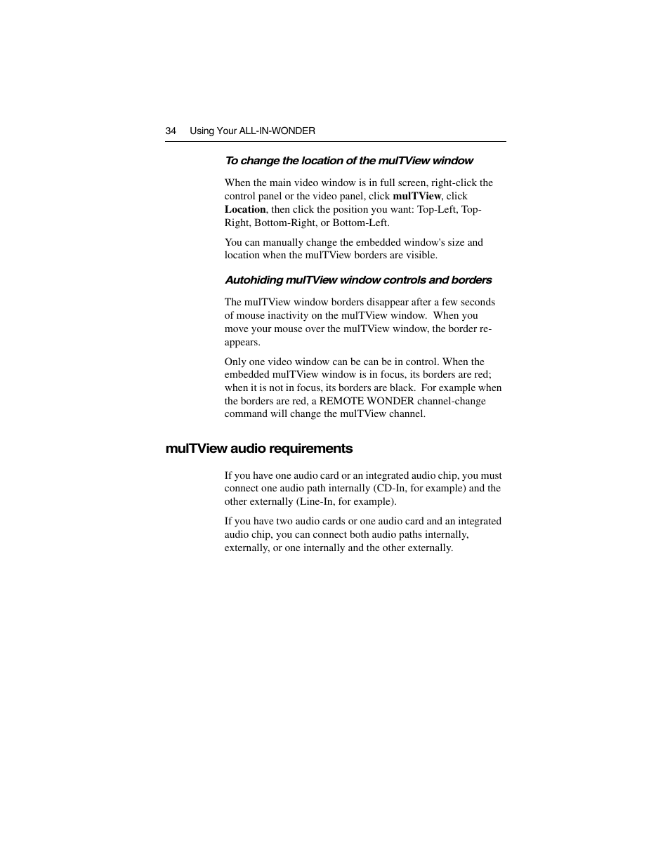 Multview audio requirements | ATI Technologies ALL-IN-WONDER 9700 User Manual | Page 40 / 64