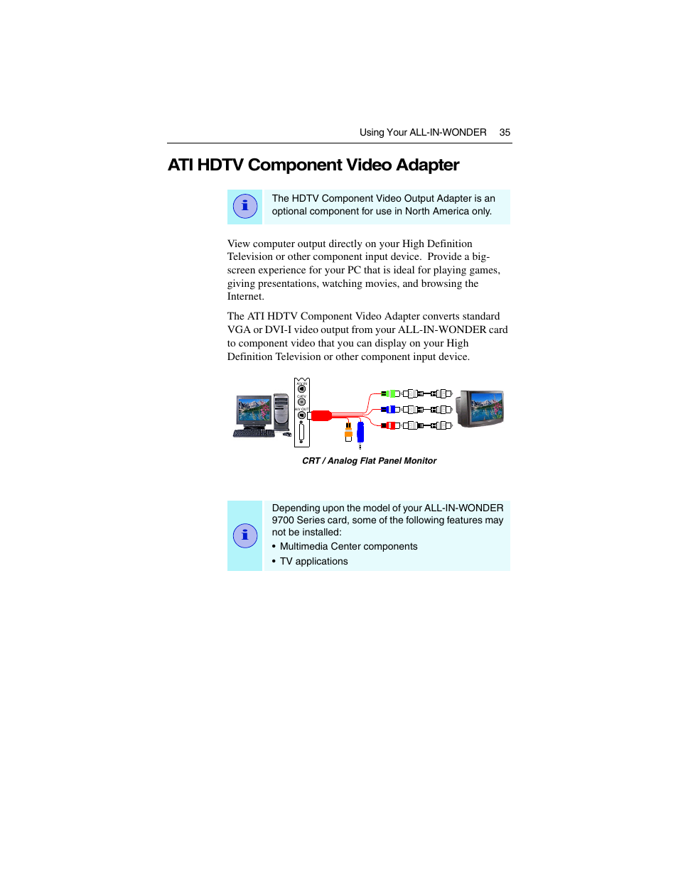 Ati hdtv component video adapter | ATI Technologies ALL-IN-WONDER 9700 User Manual | Page 41 / 64