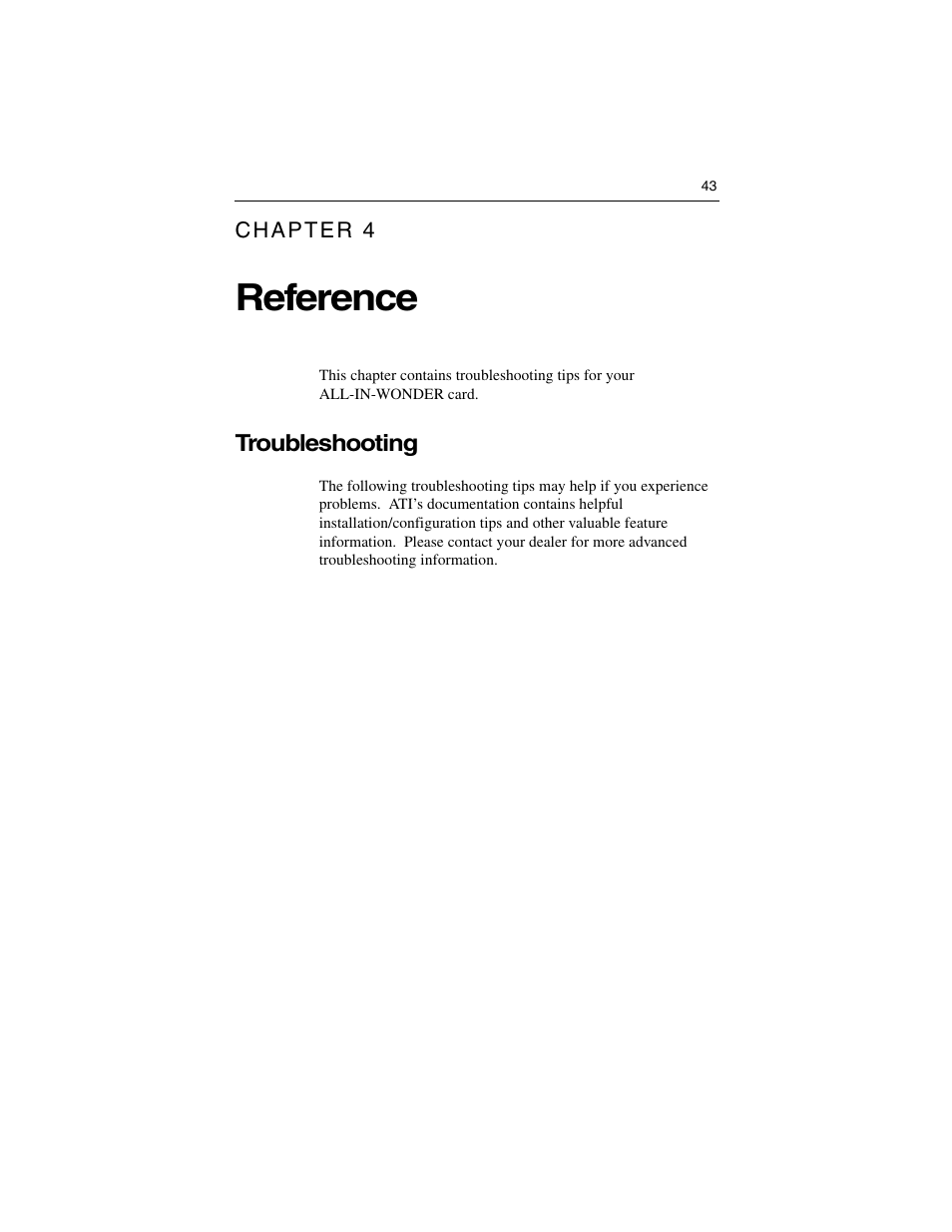 Reference, Troubleshooting | ATI Technologies ALL-IN-WONDER 9700 User Manual | Page 49 / 64