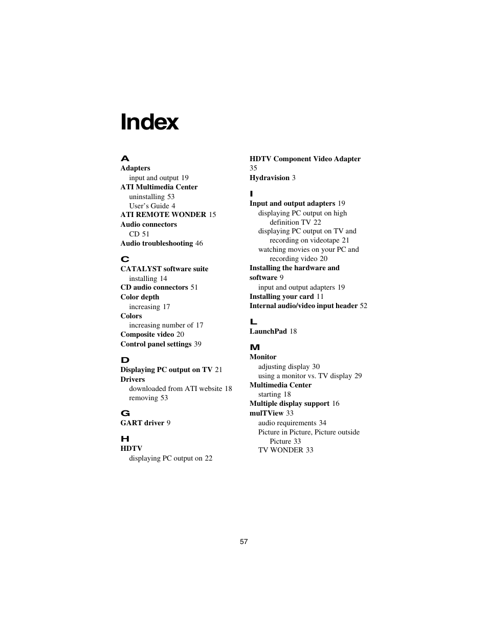 Index | ATI Technologies ALL-IN-WONDER 9700 User Manual | Page 63 / 64