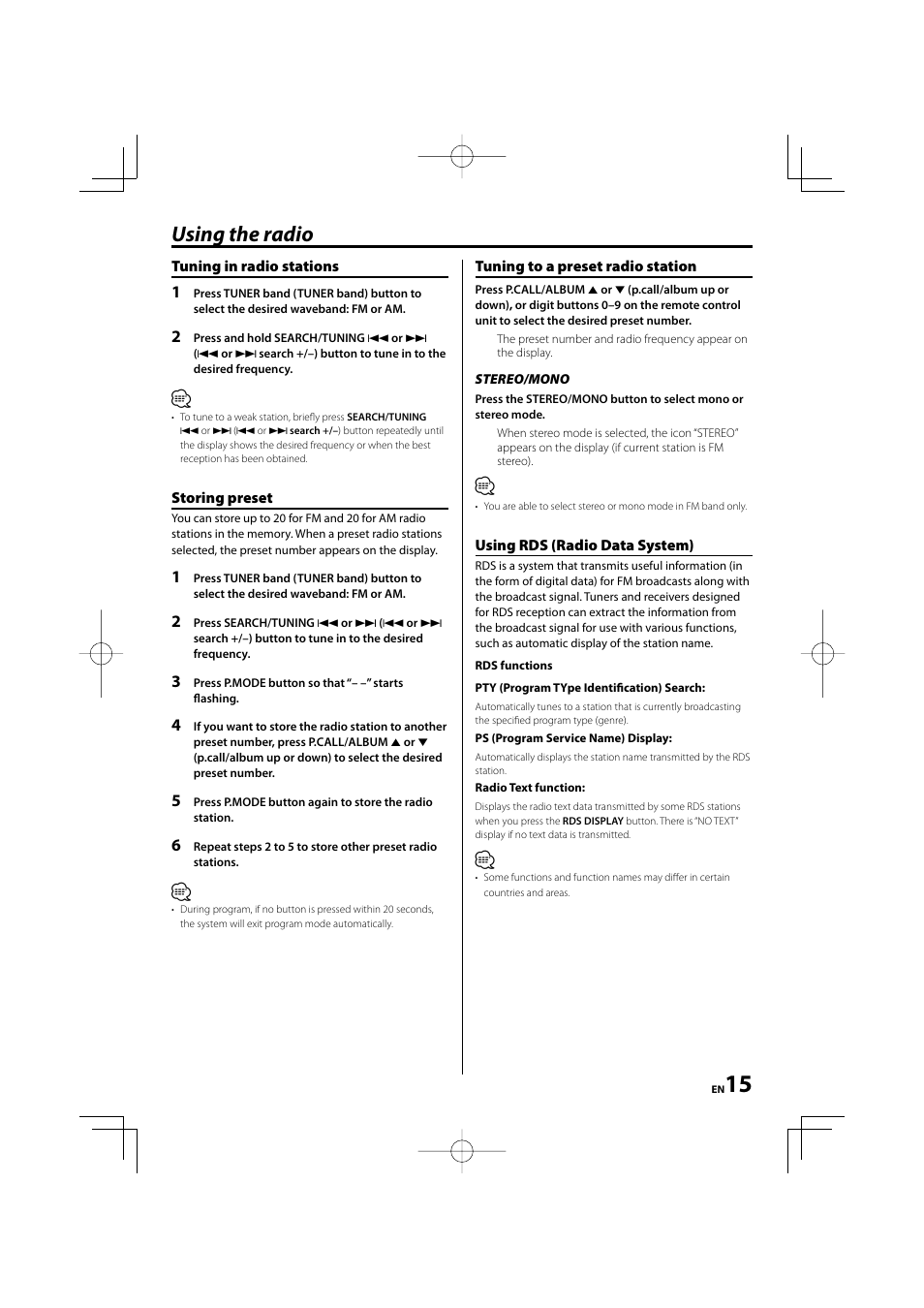 Using the radio | Kenwood M-505USB-S User Manual | Page 15 / 24