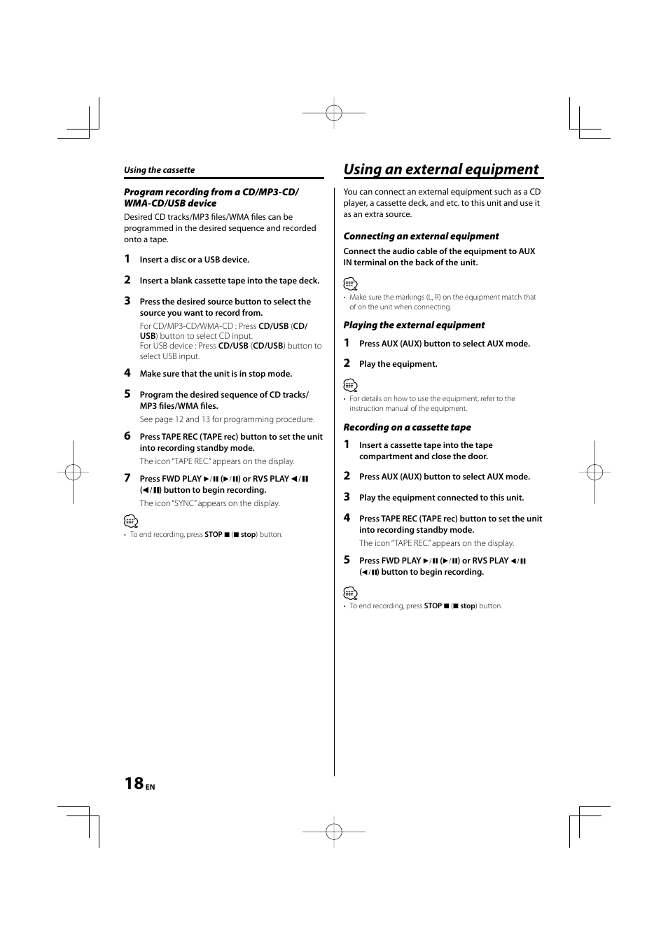 Using an external equipment | Kenwood M-505USB-S User Manual | Page 18 / 24