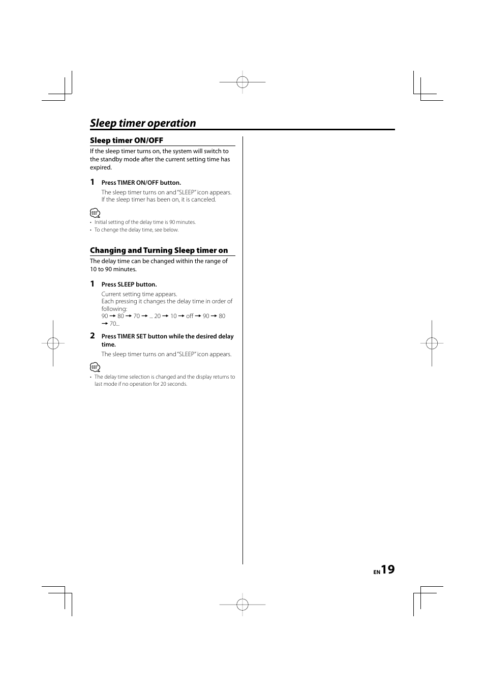 Sleep timer operation | Kenwood M-505USB-S User Manual | Page 19 / 24