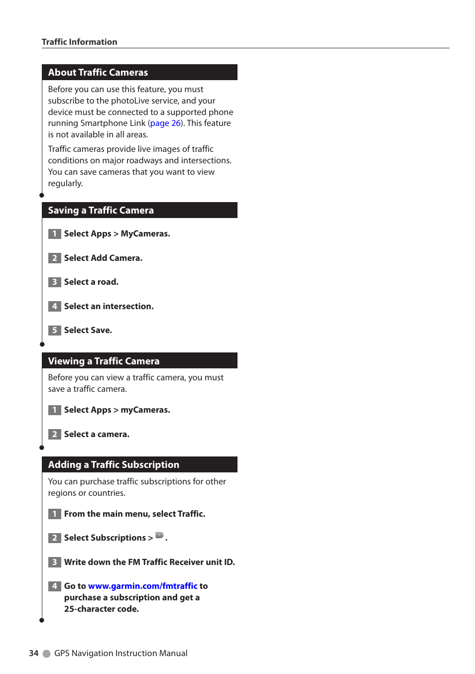 About traffic cameras, Saving a traffic camera, Viewing a traffic camera | Adding a traffic subscription | Kenwood DNX5250BT User Manual | Page 34 / 40