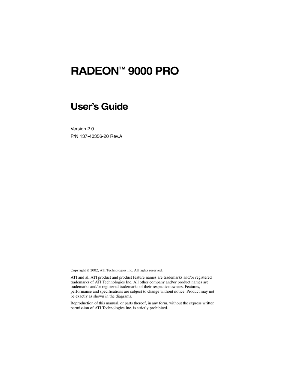 ATI Technologies RADEON 9000 PRO User Manual | 35 pages