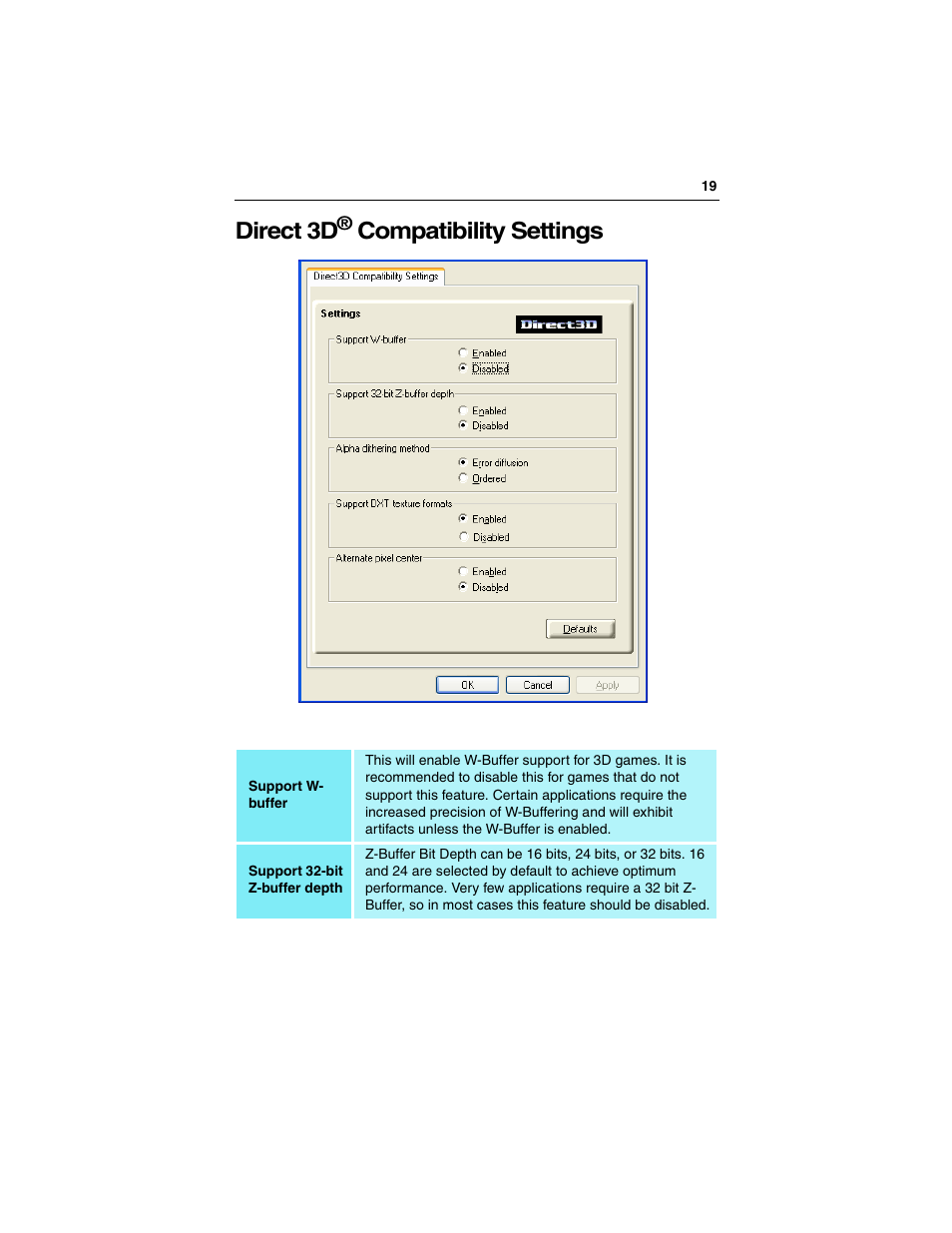 Direct 3d, Compatibility settings | ATI Technologies RADEON 9000 PRO User Manual | Page 23 / 35