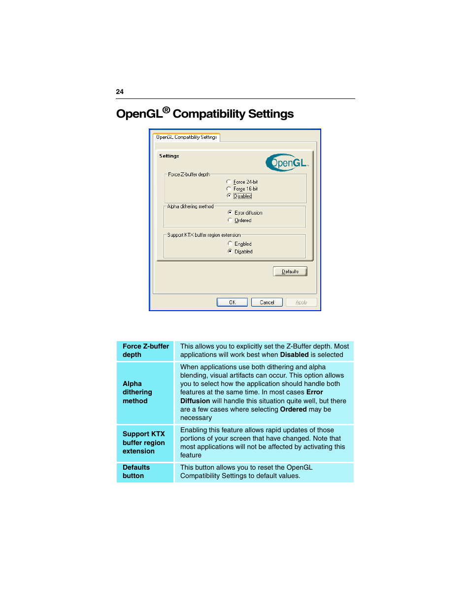 Opengl, Compatibility settings | ATI Technologies RADEON 9000 PRO User Manual | Page 28 / 35