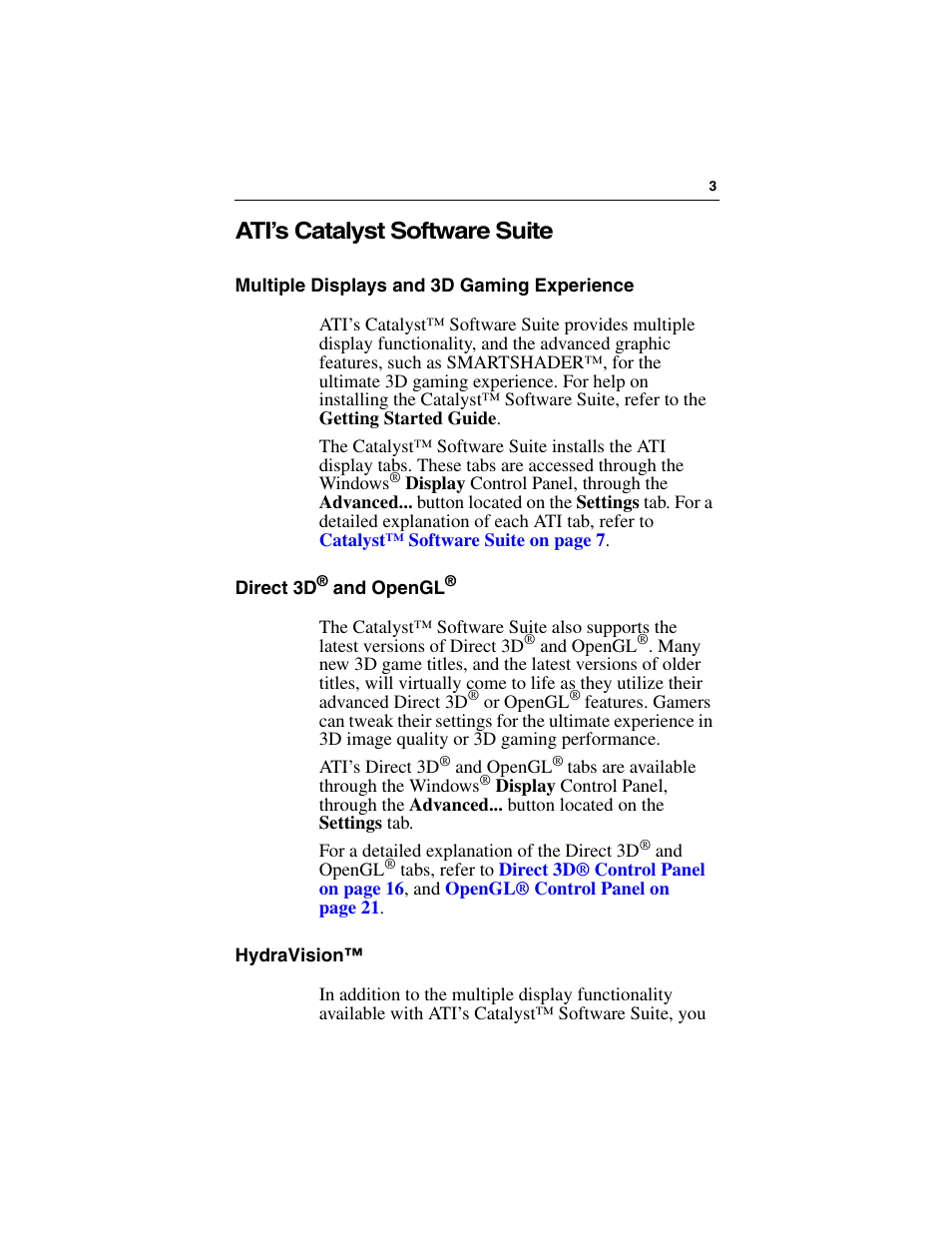 Ati’s catalyst software suite, Hydravision | ATI Technologies RADEON 9000 PRO User Manual | Page 7 / 35