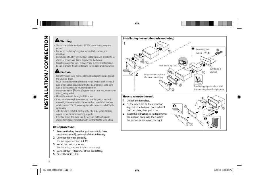 Installation / connection | Kenwood KDC-3657SD User Manual | Page 14 / 15