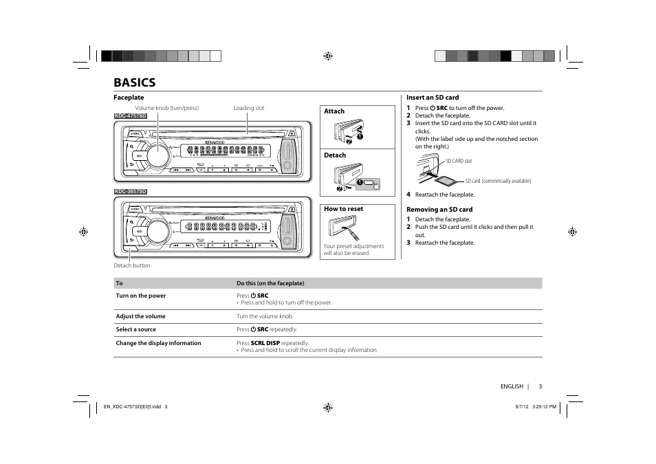 Basics | Kenwood KDC-3657SD User Manual | Page 5 / 15