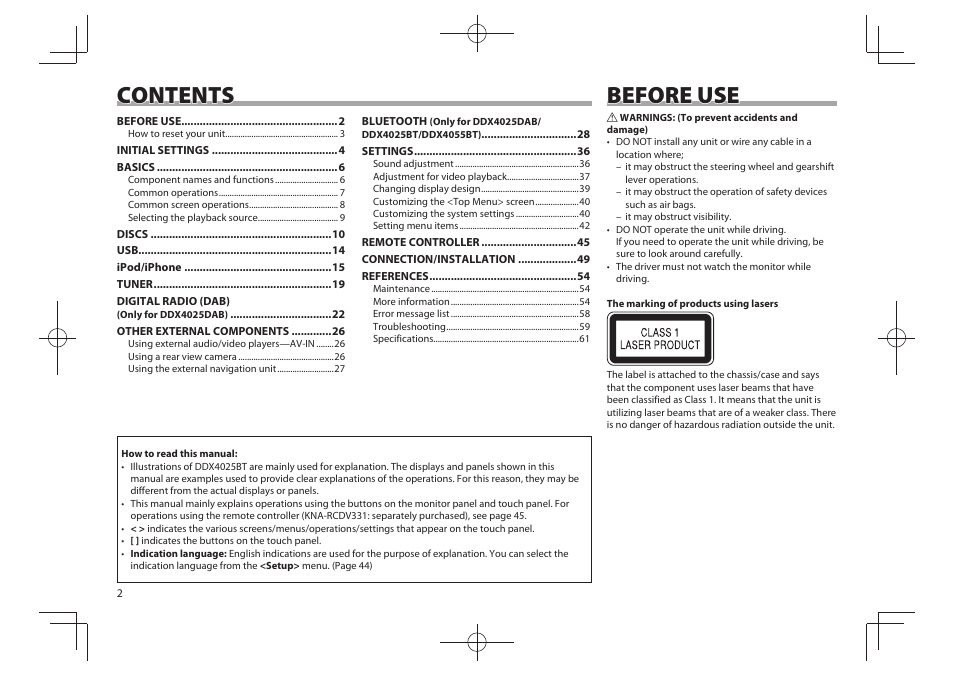 Kenwood DDX4025BT User Manual | Page 2 / 64