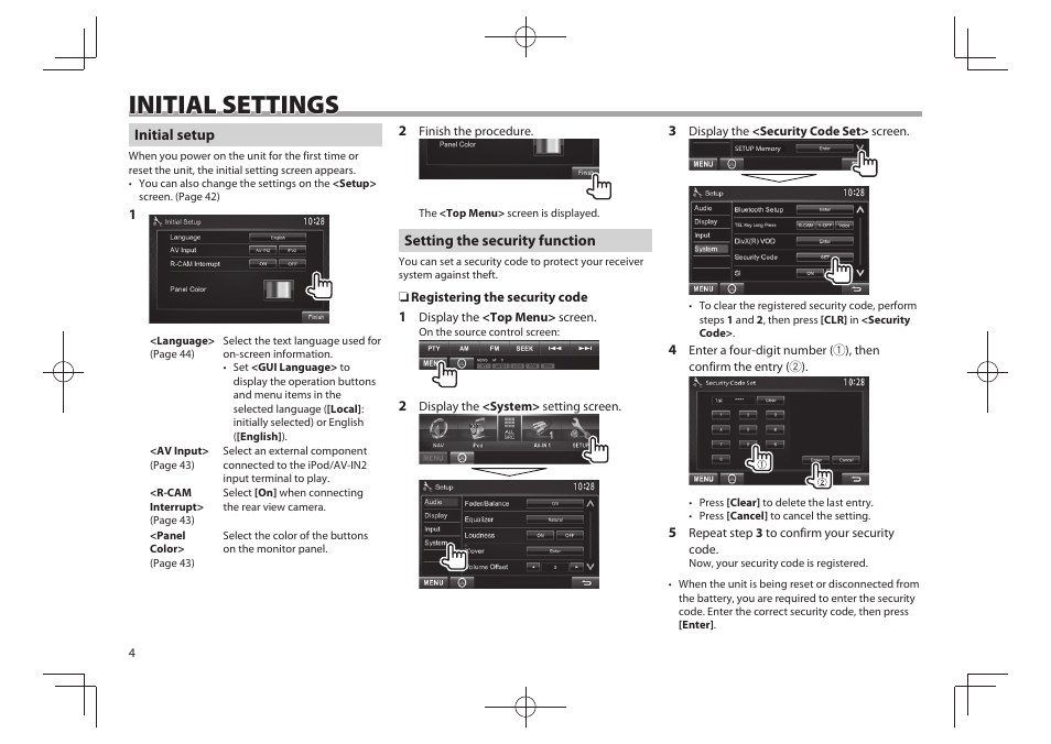 Initial settings | Kenwood DDX4025BT User Manual | Page 4 / 64