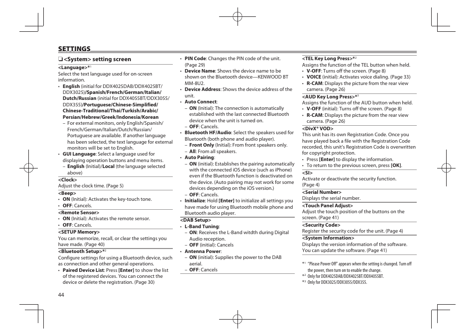 Settings | Kenwood DDX4025BT User Manual | Page 44 / 64