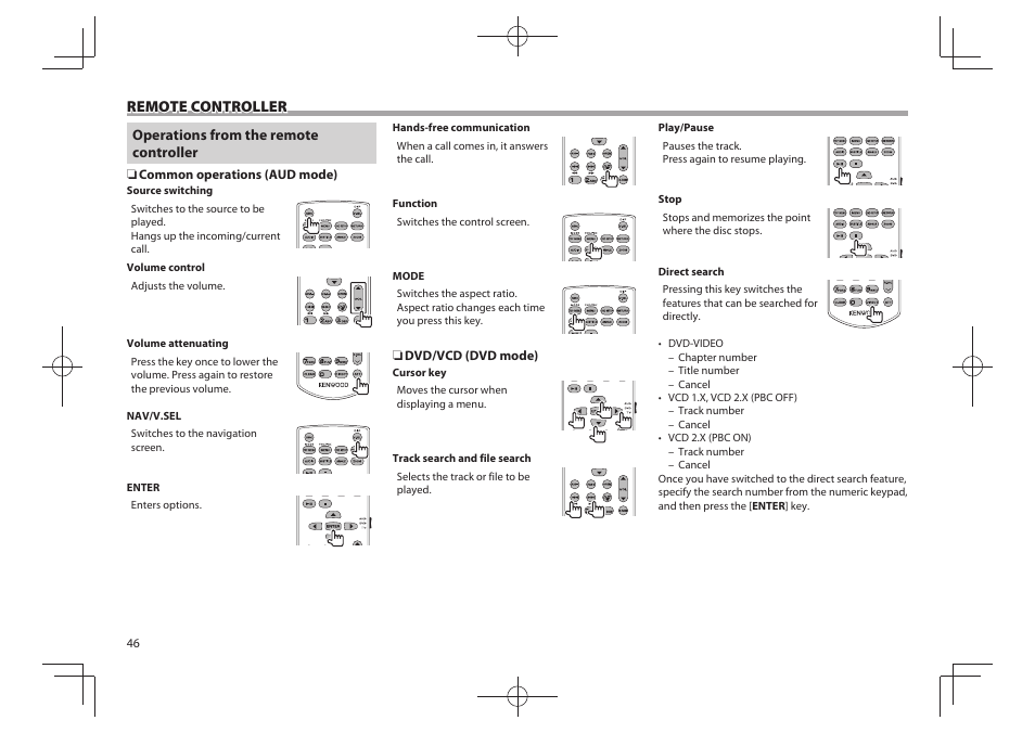 Remote controller | Kenwood DDX4025BT User Manual | Page 46 / 64