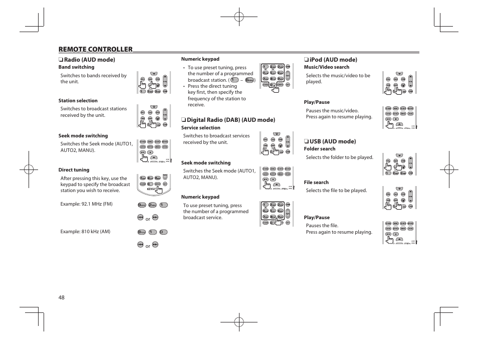 Remote controller | Kenwood DDX4025BT User Manual | Page 48 / 64