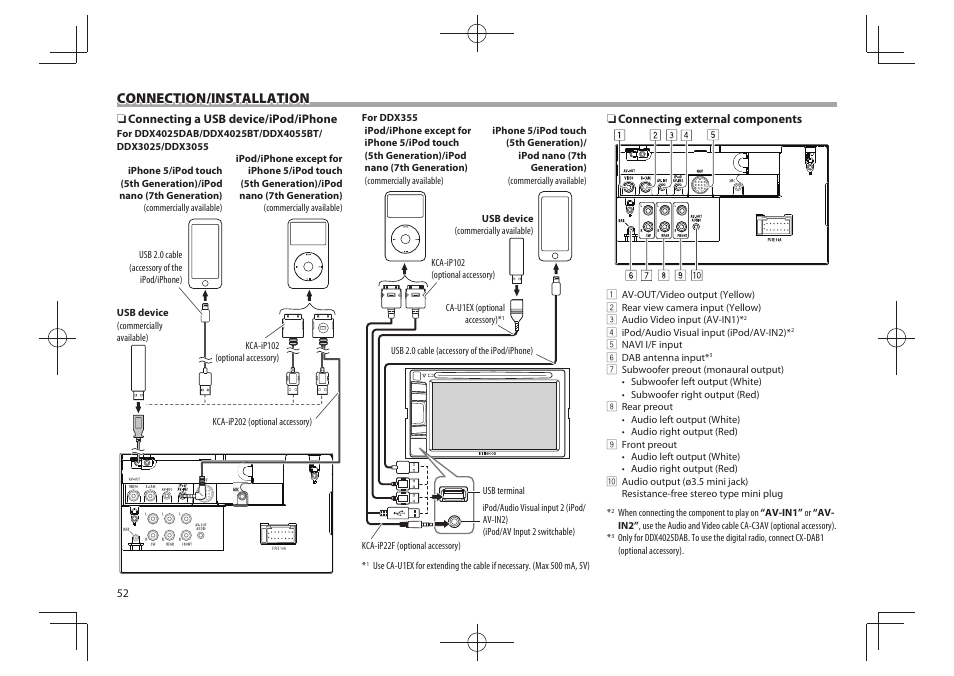 Connection/installation | Kenwood DDX4025BT User Manual | Page 52 / 64