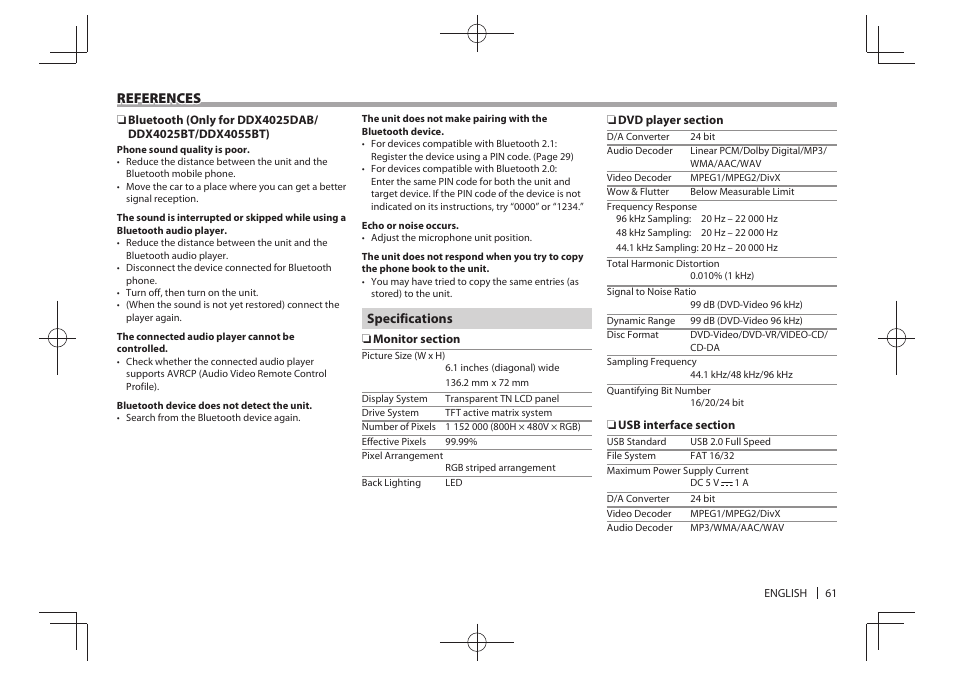 References | Kenwood DDX4025BT User Manual | Page 61 / 64