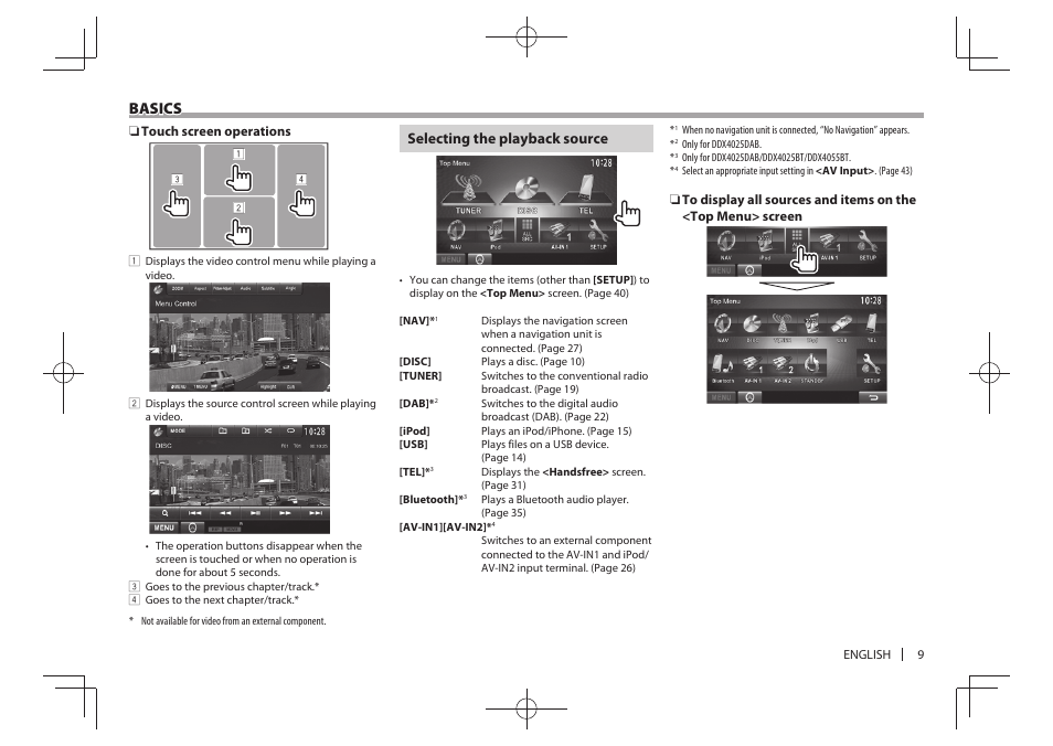 Basics | Kenwood DDX4025BT User Manual | Page 9 / 64