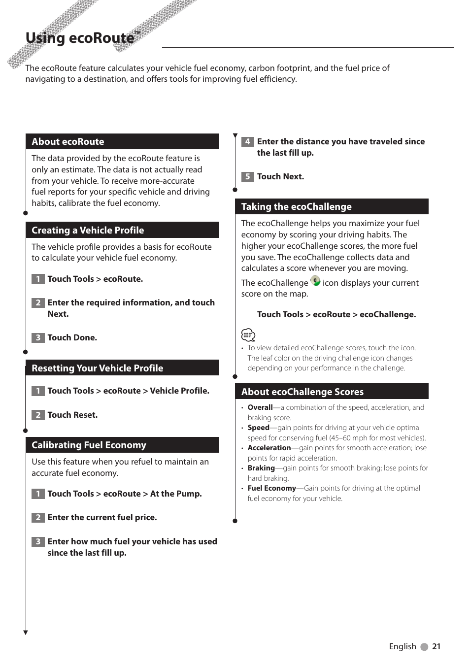 Using ecoroute | Kenwood DNX5210BT User Manual | Page 21 / 28