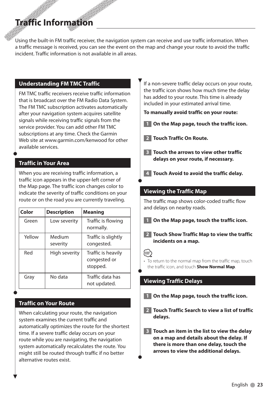 Traffic information | Kenwood DNX5210BT User Manual | Page 23 / 28