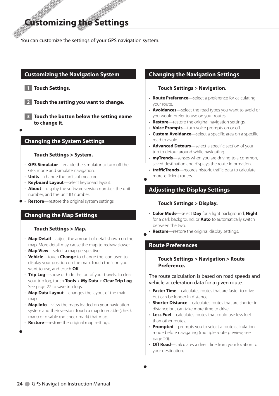 Customizing the settings | Kenwood DNX5210BT User Manual | Page 24 / 28