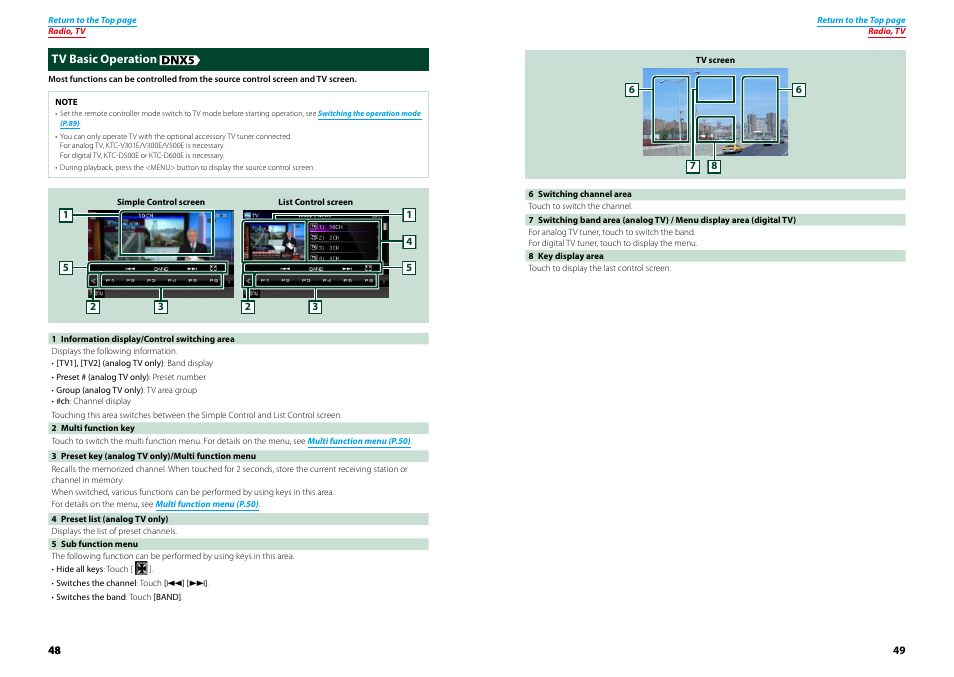 Tv basic operation | Kenwood DNX521VBT User Manual | Page 25 / 56
