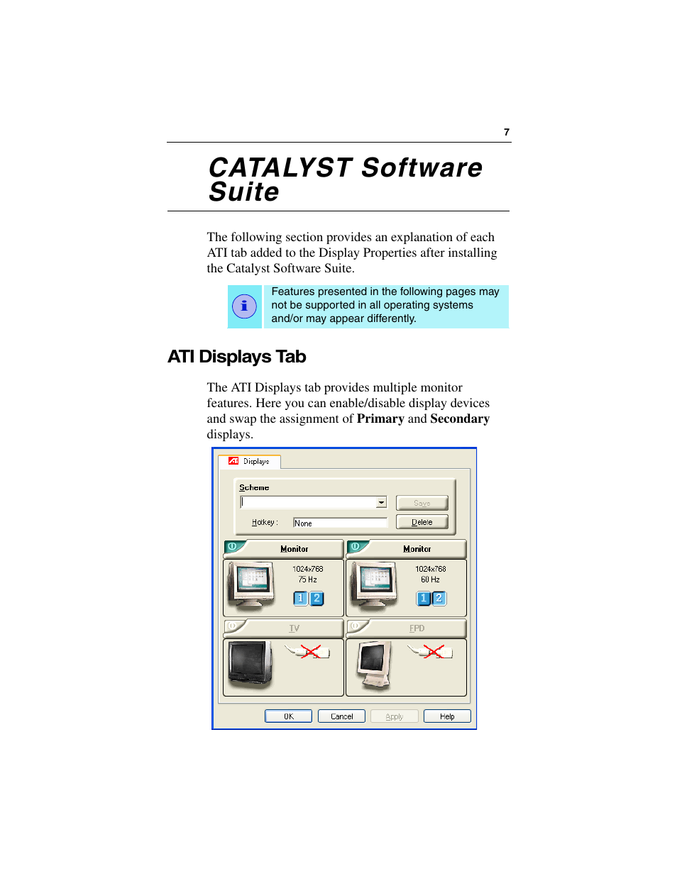 Catalyst software suite, Ati displays tab, Catalyst software | ATI Technologies RADEON 9500 SERIES User Manual | Page 11 / 37