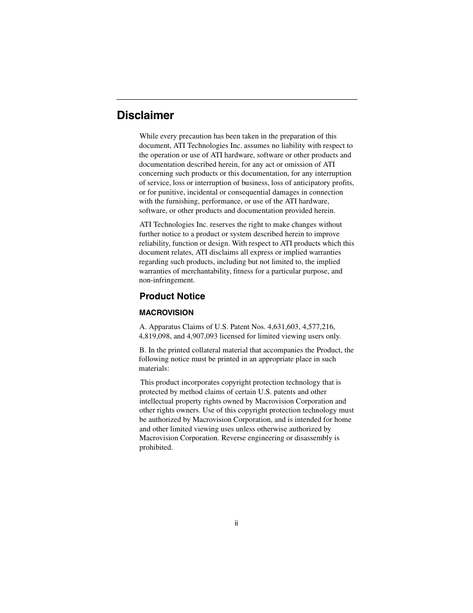 Disclaimer | ATI Technologies RADEON 9500 SERIES User Manual | Page 2 / 37