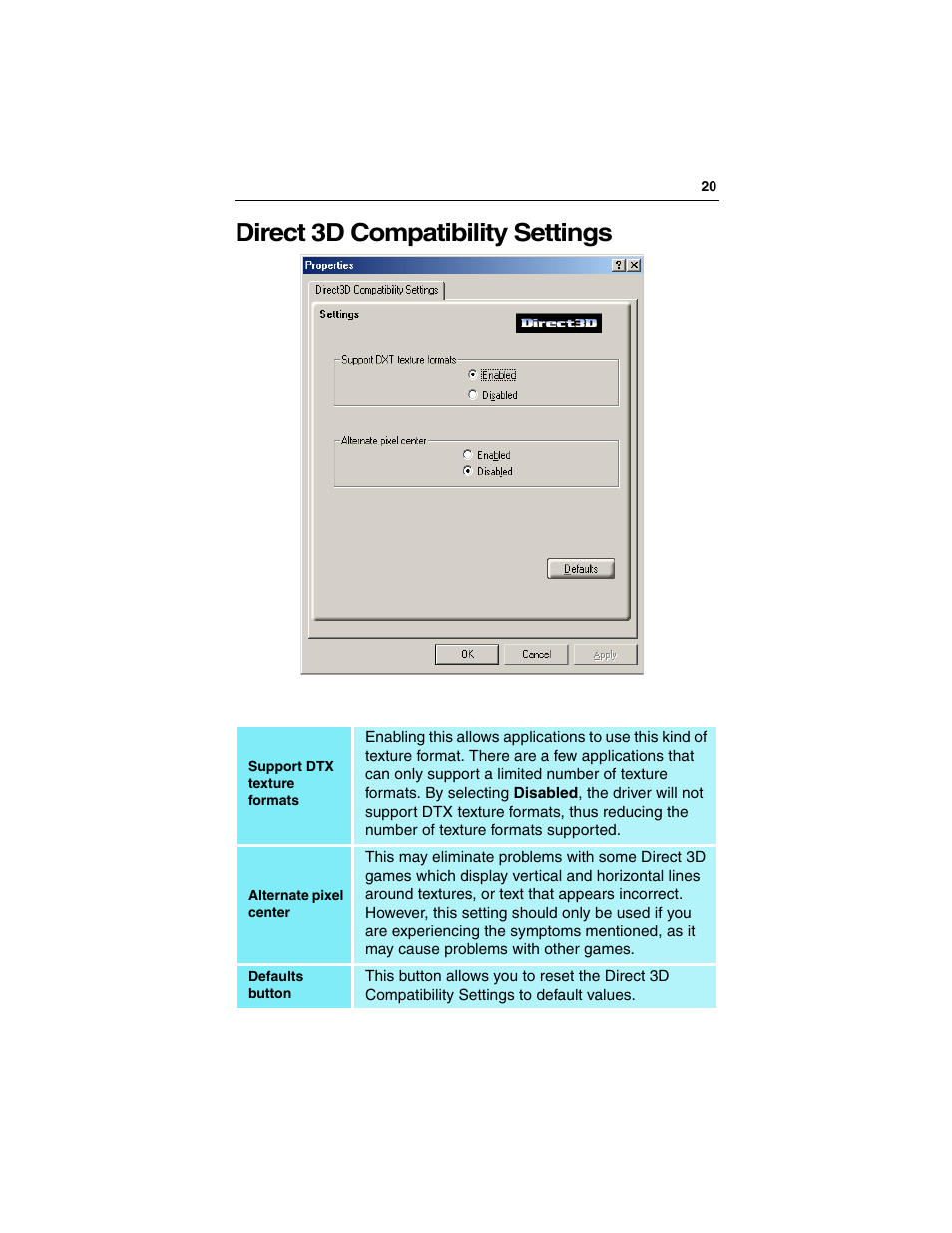 Direct 3d compatibility settings | ATI Technologies RADEON 9500 SERIES User Manual | Page 25 / 37