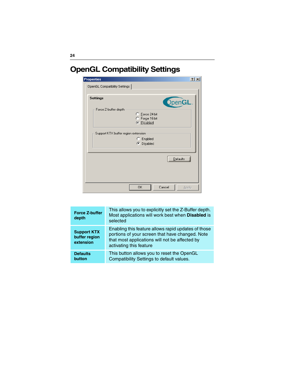 Opengl compatibility settings | ATI Technologies RADEON 9500 SERIES User Manual | Page 29 / 37