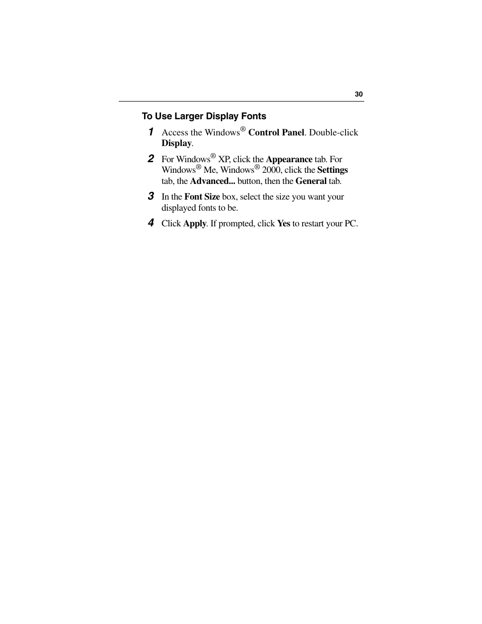 To use larger display fonts | ATI Technologies RADEON 9500 SERIES User Manual | Page 35 / 37