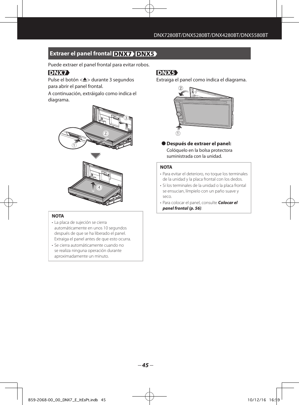Extraer el panel frontal | Kenwood DNX7280BT User Manual | Page 13 / 33