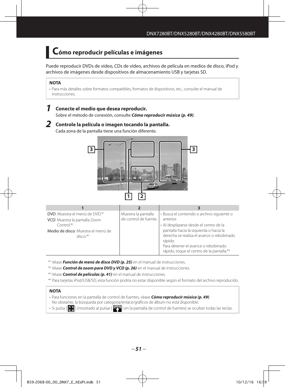 Ómo reproducir películas e imágenes | Kenwood DNX7280BT User Manual | Page 19 / 33