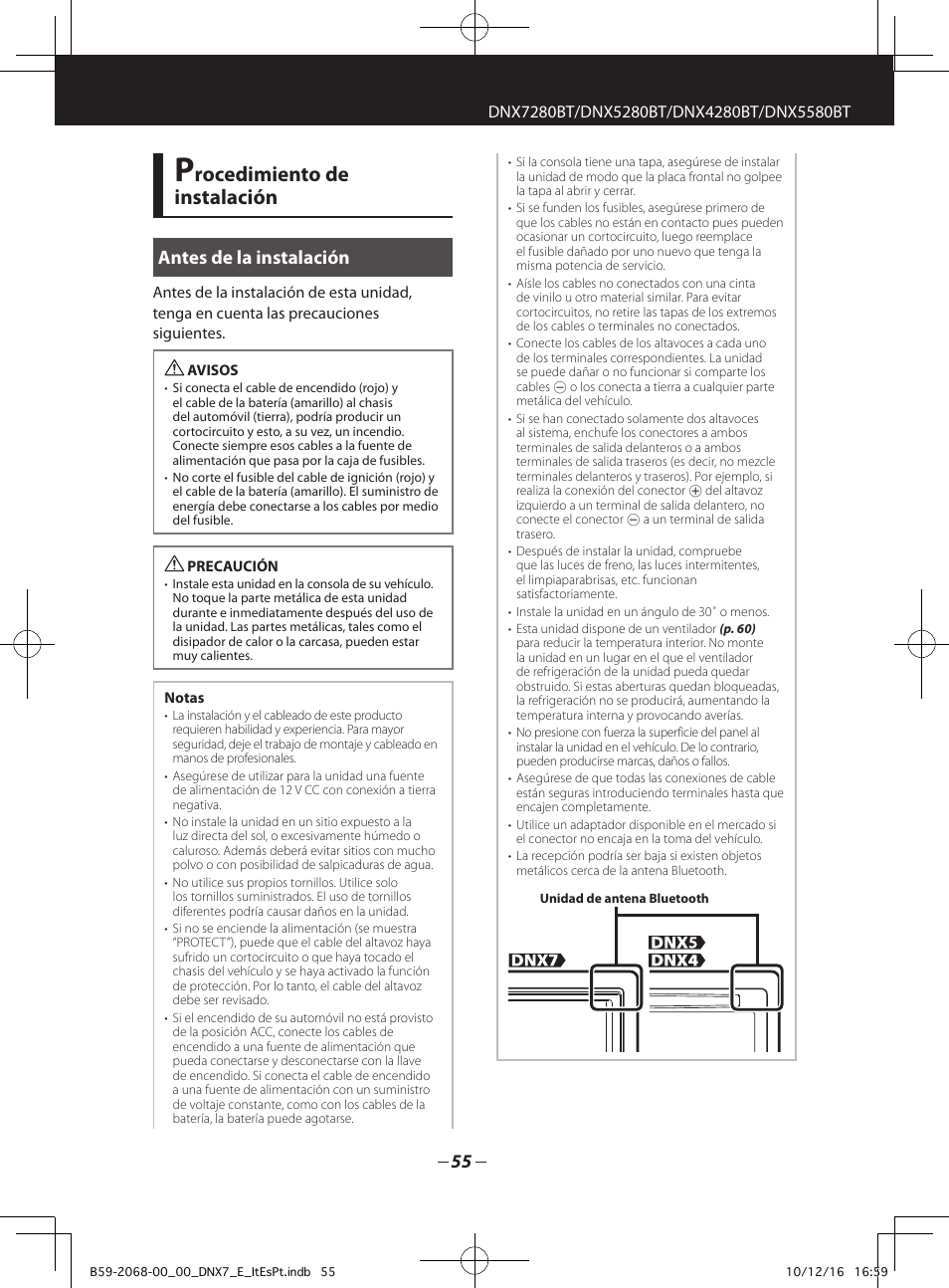 Rocedimiento de instalación, Antes de la instalación | Kenwood DNX7280BT User Manual | Page 23 / 33