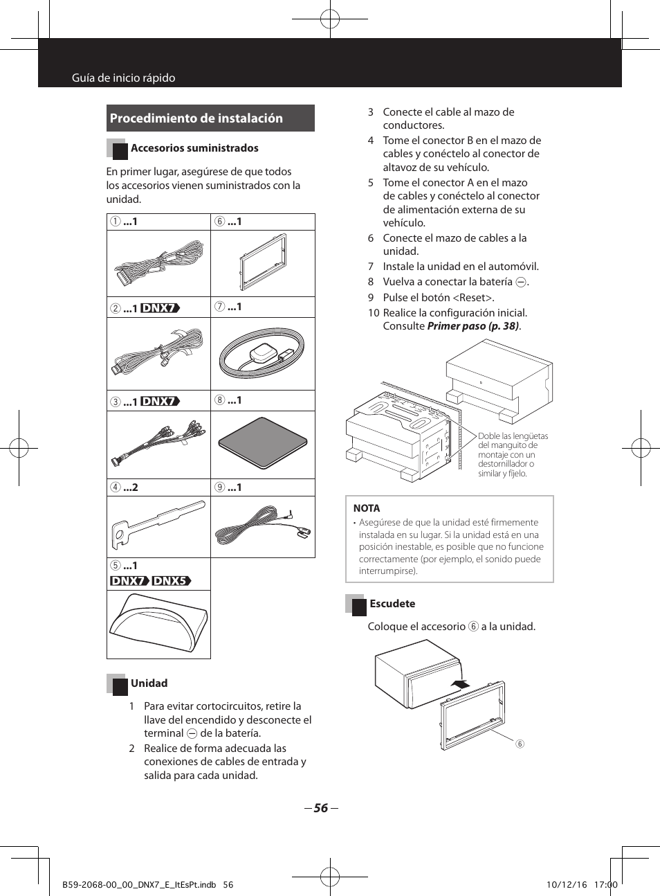 Procedimiento de instalación | Kenwood DNX7280BT User Manual | Page 24 / 33