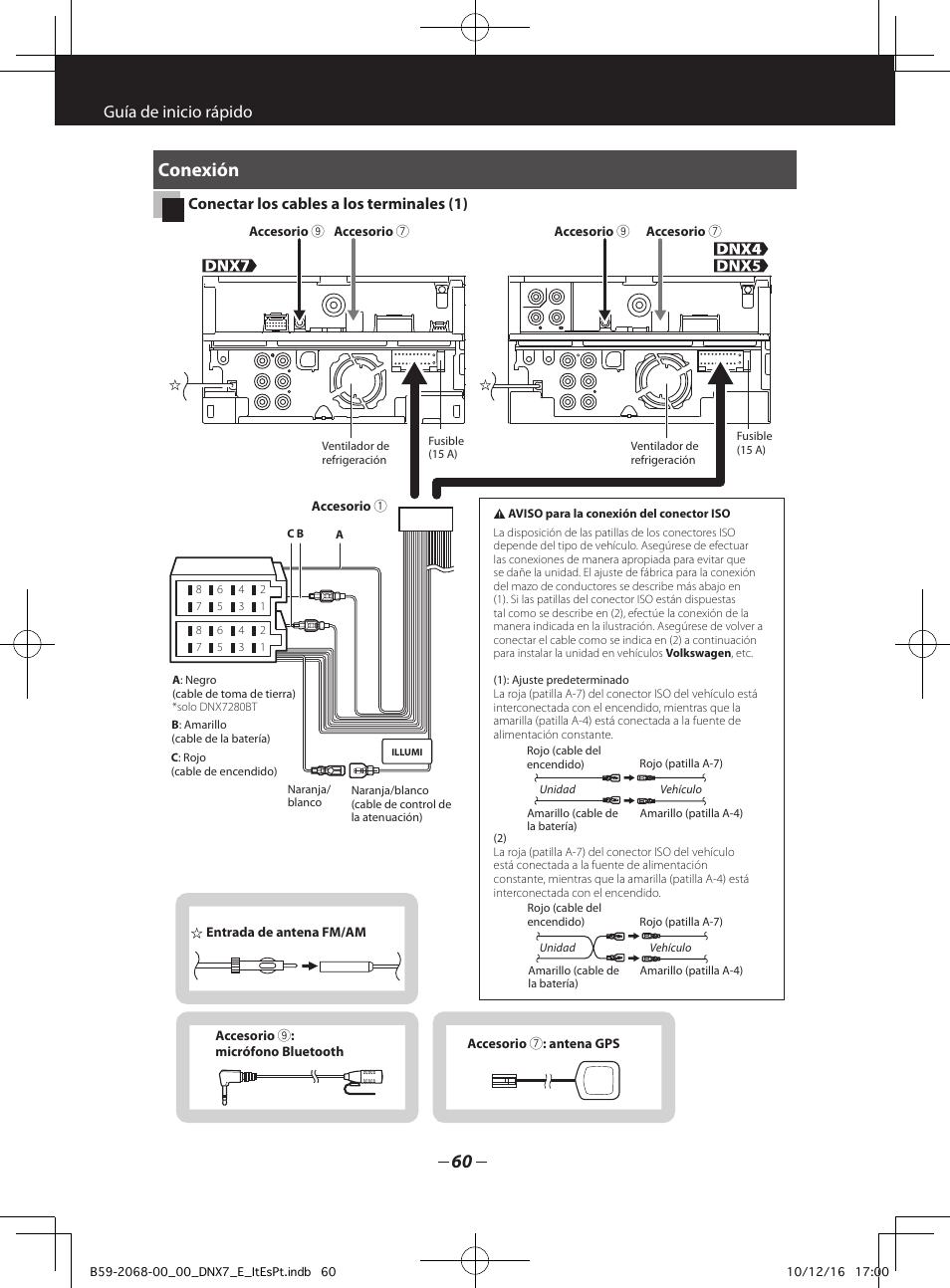 Conexión, Guía de inicio rápido, Conectar los cables a los terminales (1) | Kenwood DNX7280BT User Manual | Page 28 / 33