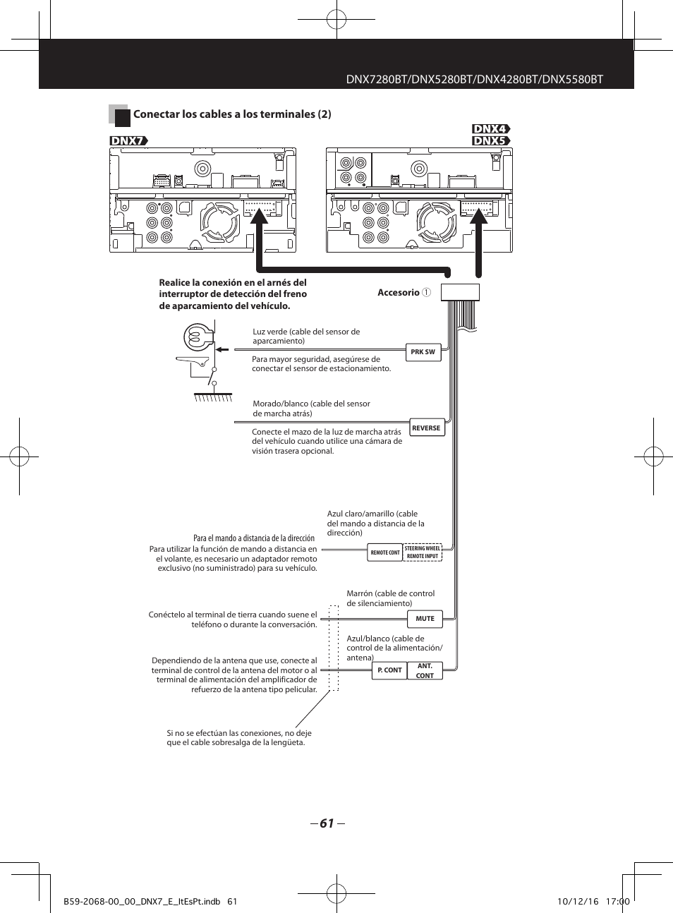 Conectar los cables a los terminales (2) | Kenwood DNX7280BT User Manual | Page 29 / 33