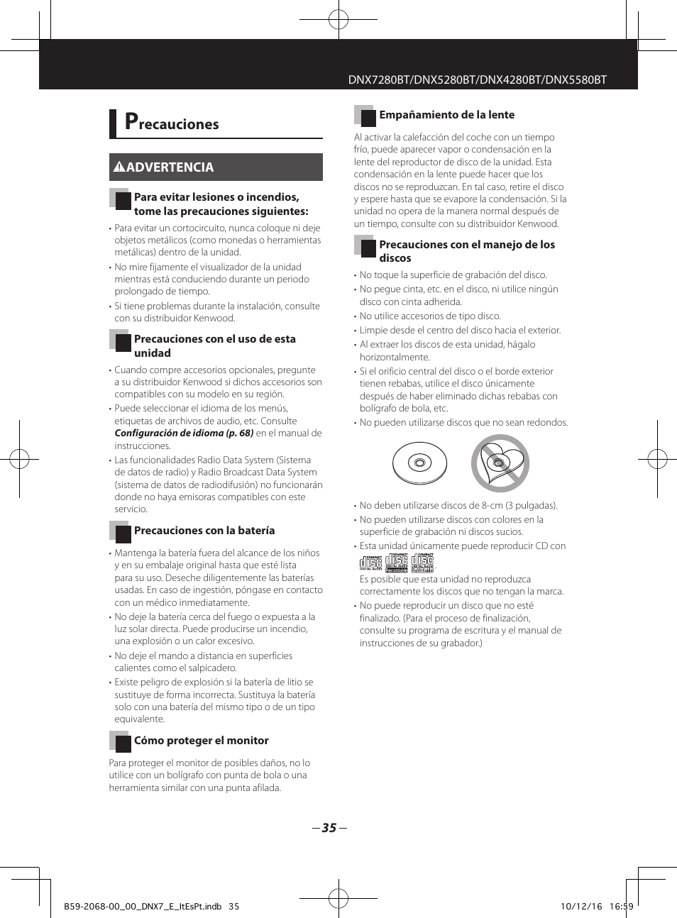 Recauciones, 2advertencia | Kenwood DNX7280BT User Manual | Page 3 / 33