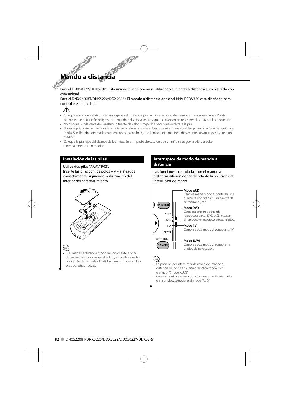 Mando a distancia | Kenwood DDX5022 User Manual | Page 82 / 96