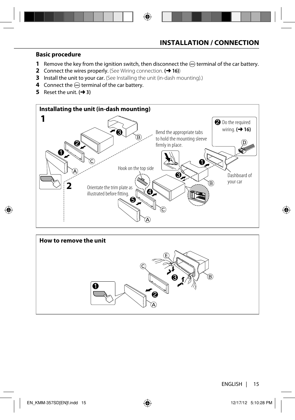 Installation / connection | Kenwood KMM-257 User Manual | Page 17 / 19