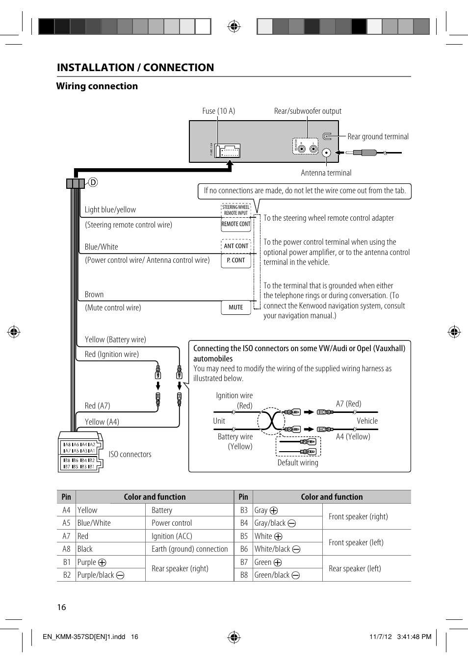 Installation / connection | Kenwood KMM-257 User Manual | Page 18 / 19