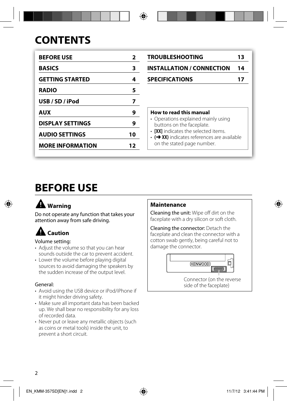 Contents before use | Kenwood KMM-257 User Manual | Page 4 / 19